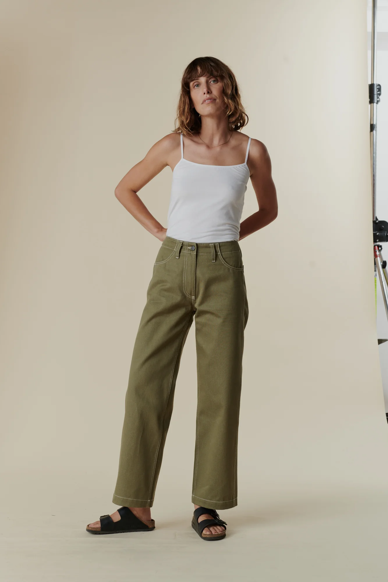 Women's Work Wide Straight Leg Denim Jeans - Olive - Image 7